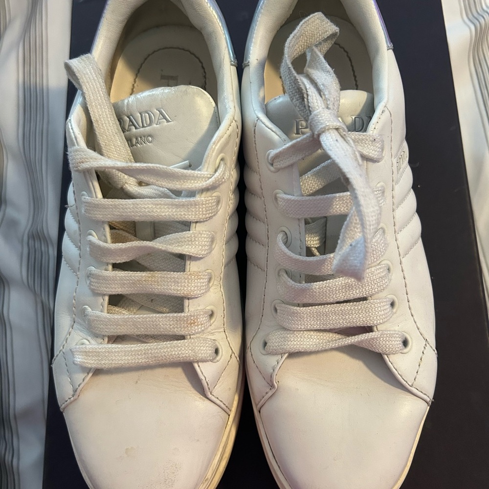Prada White Leather Sneakers